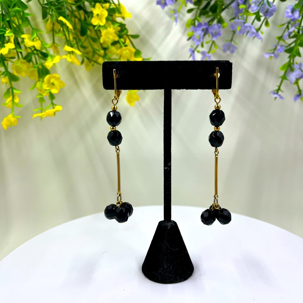 Celebrity Signed Vintage Genuine Black Crystal Dangle Clip on Earrings